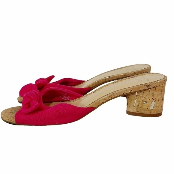 Crown & Ivy Winnie Slides Fuchsia Fabric Bow Cork Block Heel Sandal Size 7.5 - Picture 4 of 14